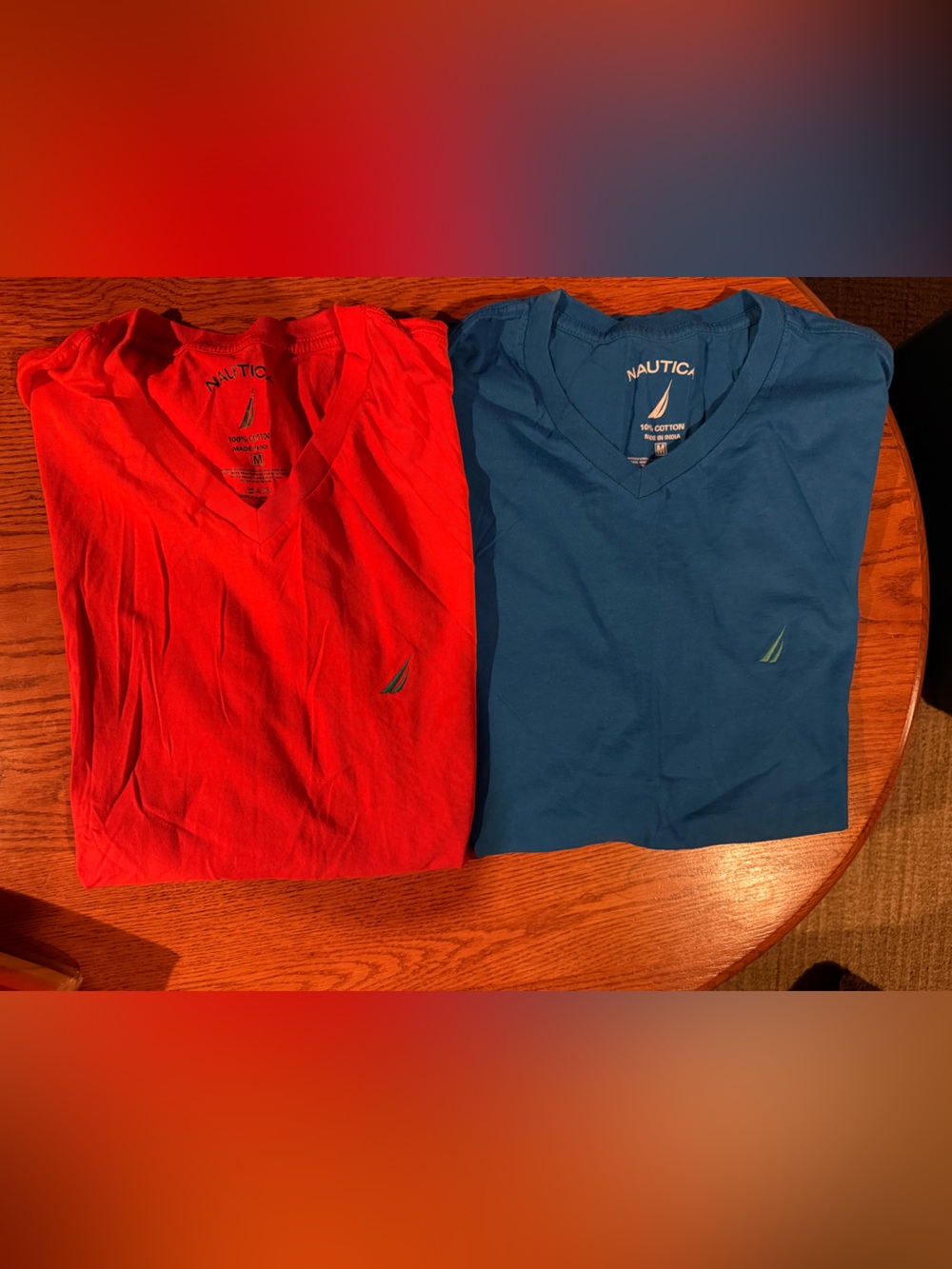 Nautica Men’s V-Neck T-Shirts in orange and Blue - Set of 2